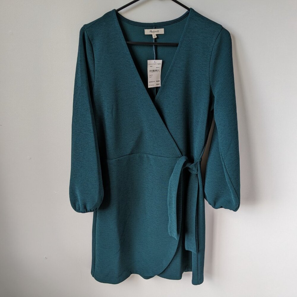 NWT Madewell Texture & Thread Faux Wrap dress in Smoky Spruce, size S